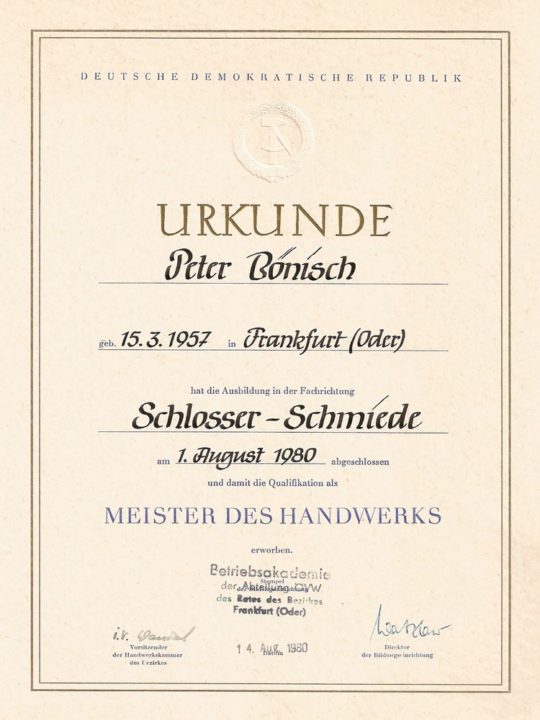 StahlbauSchlosserei Urkunde Schmiede